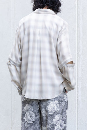 【Licht Bestreben】"Detachable Sleeve Hook-Cuff Check Shirt"