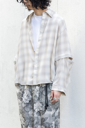 【Licht Bestreben】"Detachable Sleeve Hook-Cuff Check Shirt"