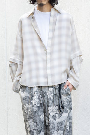 【Licht Bestreben】"Detachable Sleeve Hook-Cuff Check Shirt"