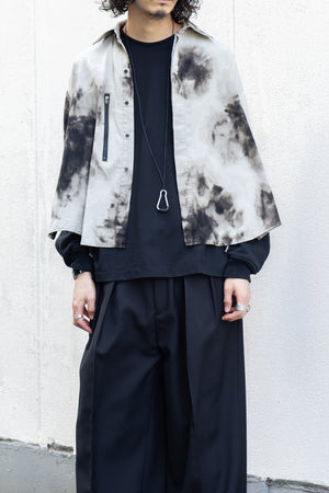 【Licht Bestreben】"Gradient Flower Bleached Denim Twist Sleeve Shirt"
