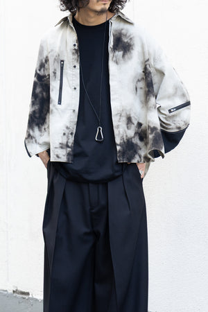 【Licht Bestreben】"Gradient Flower Bleached Denim Twist Sleeve Shirt"