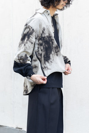 【Licht Bestreben】"Gradient Flower Bleached Denim Twist Sleeve Shirt"