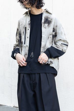 【Licht Bestreben】"Gradient Flower Bleached Denim Twist Sleeve Shirt"