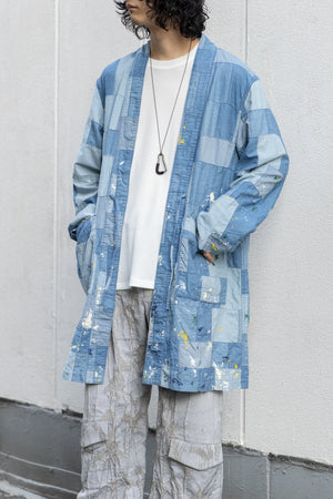 【KUON】"Paint-Splattered Denim Patchwork Noragi"