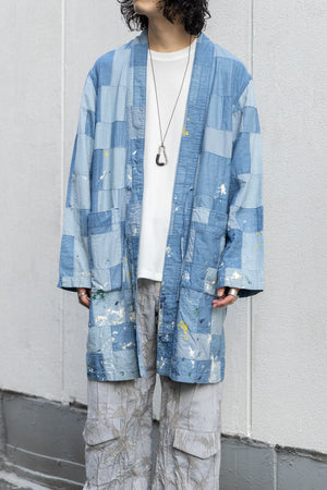 【KUON】"Paint-Splattered Denim Patchwork Noragi"
