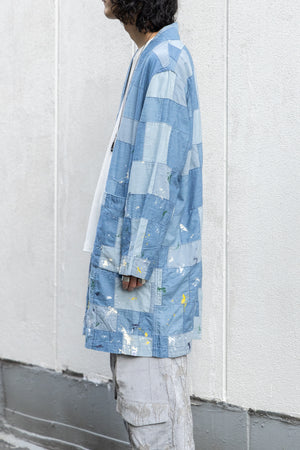 【KUON】"Paint-Splattered Denim Patchwork Noragi"
