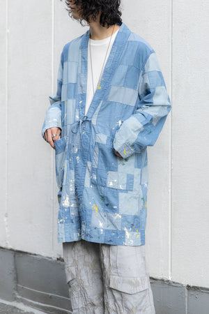 【KUON】"Paint-Splattered Denim Patchwork Noragi"