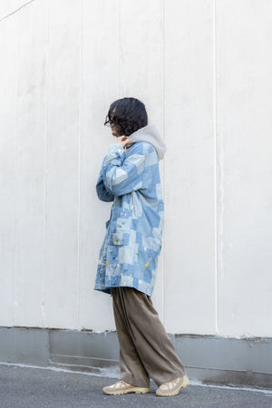 【KUON】"Paint-Splattered Denim Patchwork Noragi"