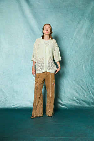 [TAUPE] "karami lace open collar shirt"