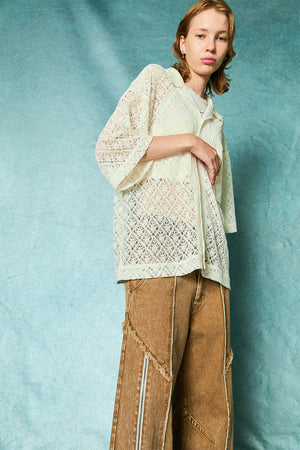[TAUPE] "karami lace open collar shirt"