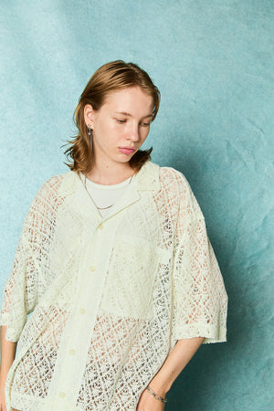 [TAUPE] "karami lace open collar shirt"